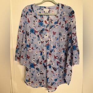 Liz Claiborne Blue Floral Semi-Sheer Blouse